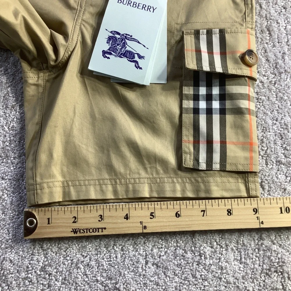 Burberry Kids Sand Oscar Cargo Shorts Vintage Check Pocket Organic Cotton 8Y NWT